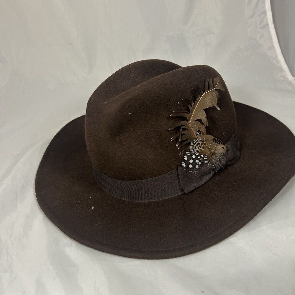 LAUREN Ralph Lauren Feather Embellished Wool Hat Brown Size Medium